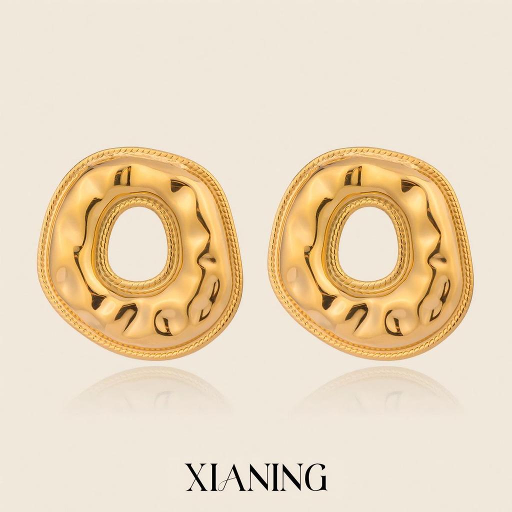 18K Gold-Plated Hammered Stainless Steel Earrings: Versatile, Non-Fading Women's Jewelry