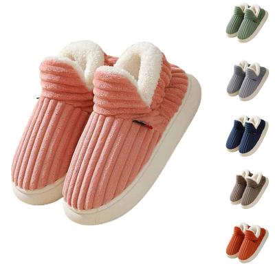 Winter Warm Thick-soled Fleece-lined Versatile Cotton Slippers With Heel Coverage For Outdoor Wear