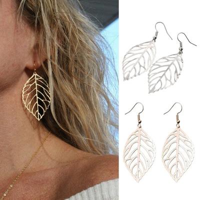 Içi boş yaprak Dangle bırak küpe Bohemian Charms kolye Vintage Minimalist hipoalerjenik takı hediye