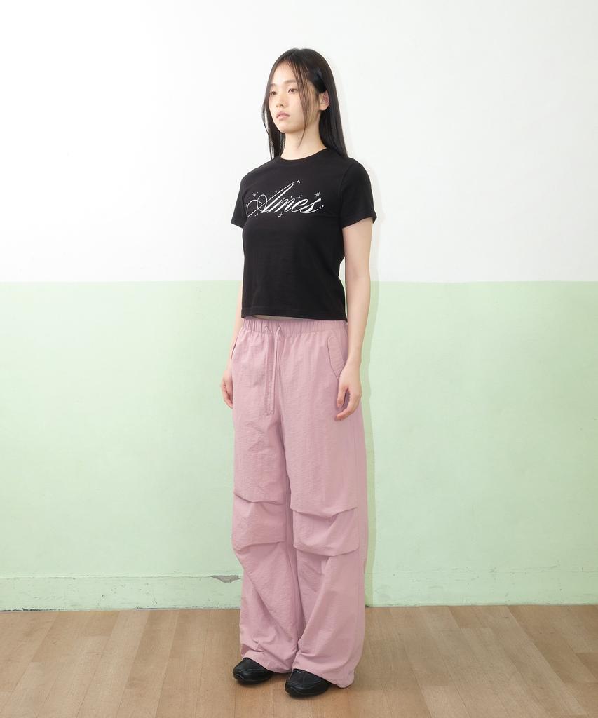 AMES-WORLDWIDE Silver Ames Crop Tee Black