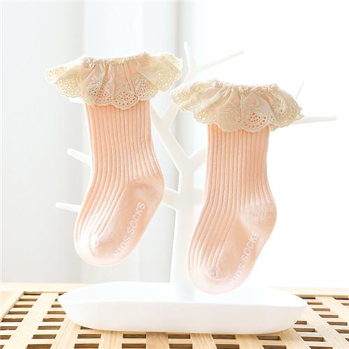 Lawadka Newborn Baby Girl Socks Lace Baby Knee Socks Anti Slip Cotton Socks for Girls Princess Long Autumn Winter Stockings 0-3T