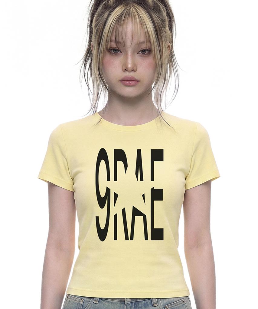 GRAVER [Woman] 9Rae Star Slim Short Sleeve Tee_Yellow