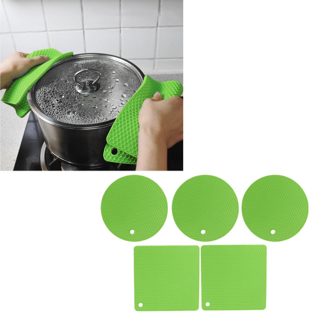5Pcs Silicone Trivet Mat Round Hot Pad Non Slip Heat Resistant for Hot Plate Pans Kitchen Pots