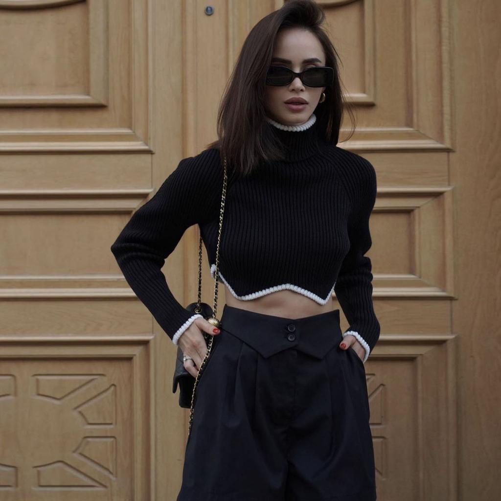 Maglione Casual Irregolare a Collo Alto da Donna per Autunno e Inverno