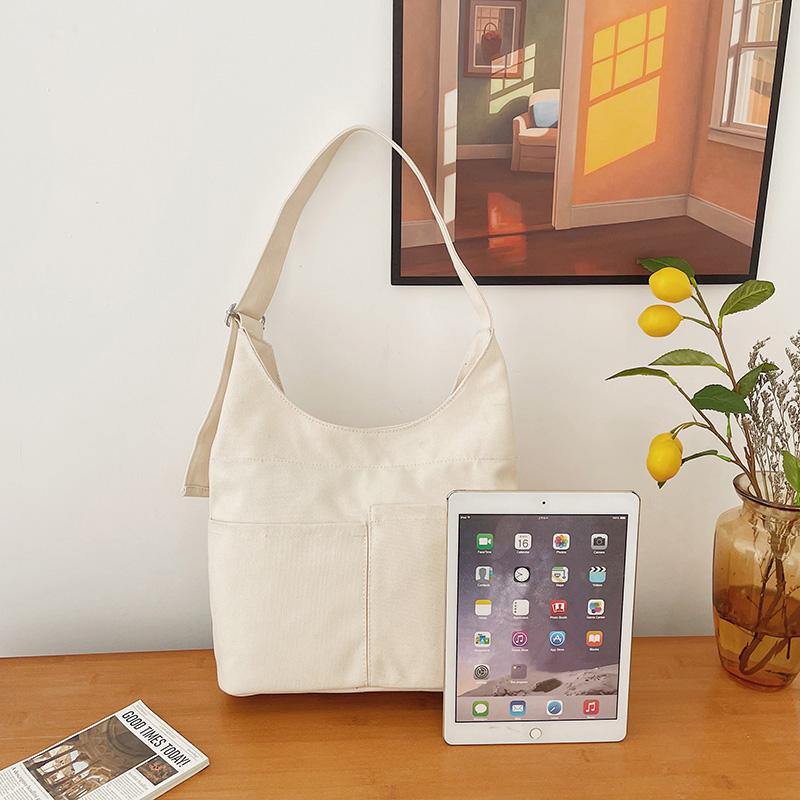 Large Capacity Tote Bag Women's Canvas Bag Solid Color Shoulder Crossbody Bag