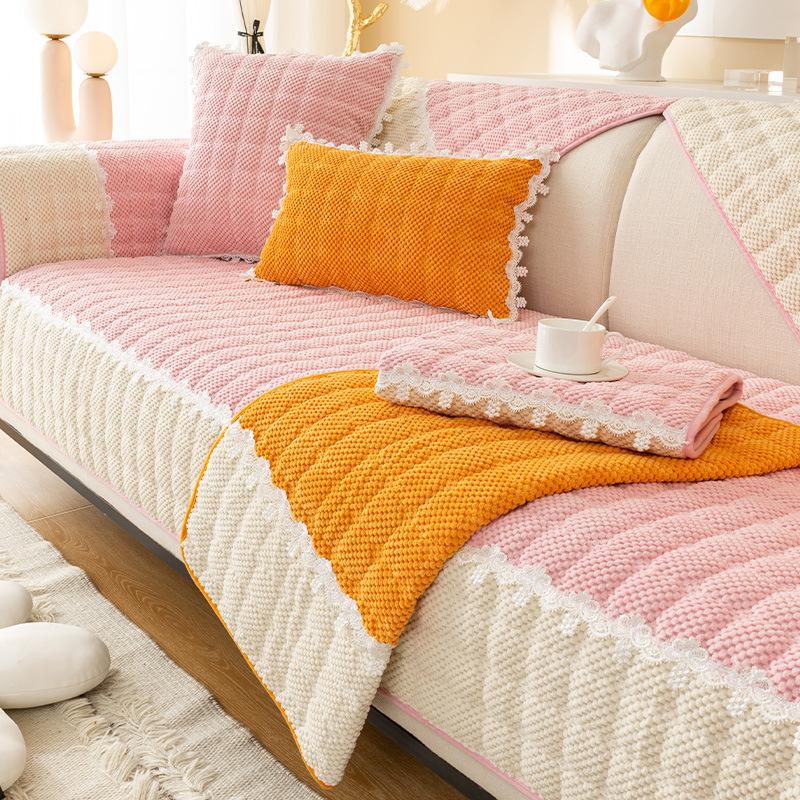 Велюр Түстерді Блоктау Диван Жабыны Қонақ Бөлмесі Үшін Барлық Маусымға Арналған Универсал Диван Төсеніші Тайғақ Емес Диван Жабыны Бір Түсті Диван Жастығы