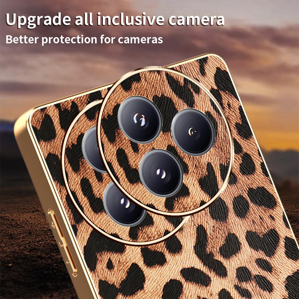 For Xiaomi Civi 5 Pro 5G Case Leopard Print PU Leather Coated PC+TPU Electroplating Phone Cover