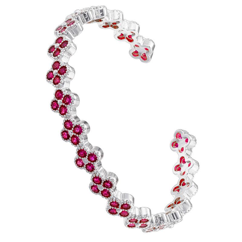 Light Luxury Copper With Colored Diamonds Clover Opening Adjustable Bracelet Flower Petal Bracelet Vl570