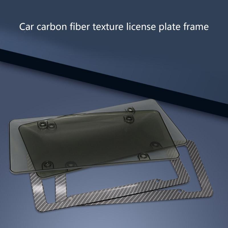 Carbon Fiber License Plate Frames Heavy Duty Car Auto Tag Holder Cover Rattle-Proof Front and Rear Plate Mounting Kit