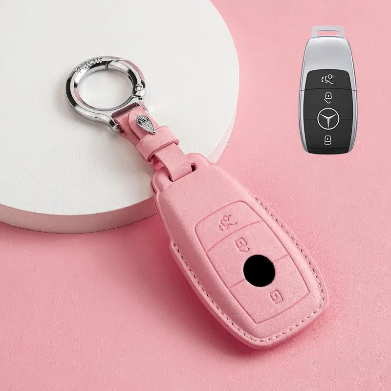 GMO3 for Mercedes Benz A C E S G Class Pink Leather W177 W205 W213 X167 W222 CLA GLE GLB GLS AMG Smart Remote Car Key Case Cover Fob