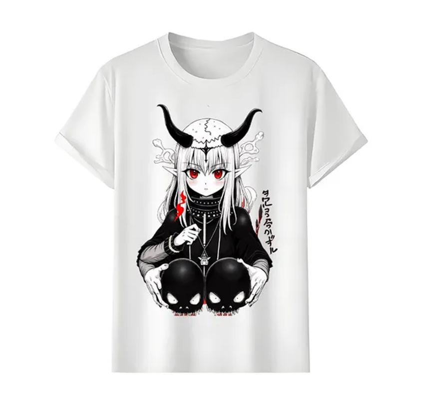 Gothic Punk T-Shirt Teufel Stil Avantgarde Totenkopf Eckdesign Herren Damen Modisch Kurzärmelig Reine Baumwolle Personalisiertes Oberteil