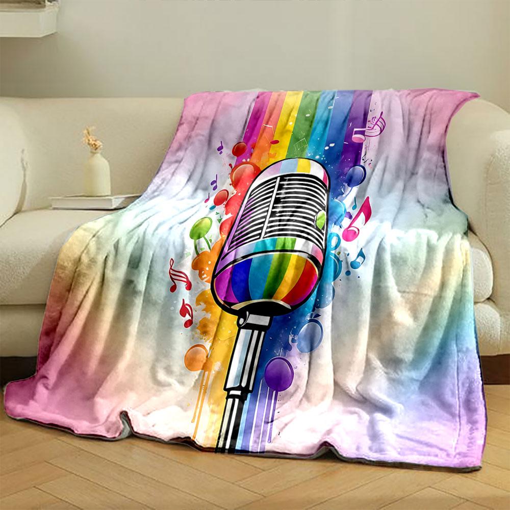 Rainbow Microphone Music Explosion Print Blanket Soft and Cozy Perfect for the Living Room Bed Sofa or a Nap,gift