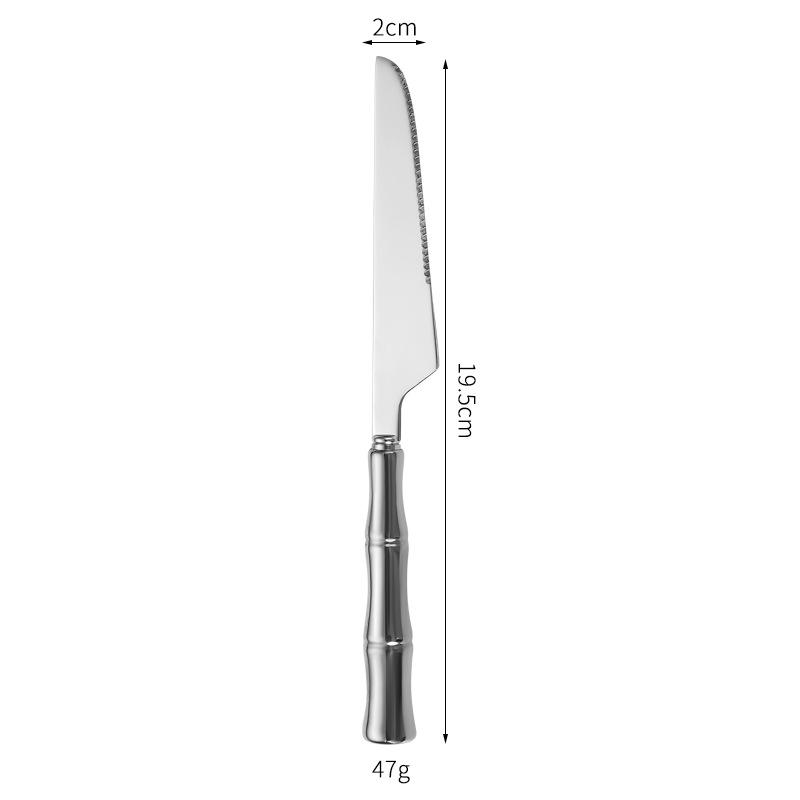304 Stainless Steel Steak Cutlery Set with Ceramic Bamboo Handle - Includes Knife, Fork, and Spoon
