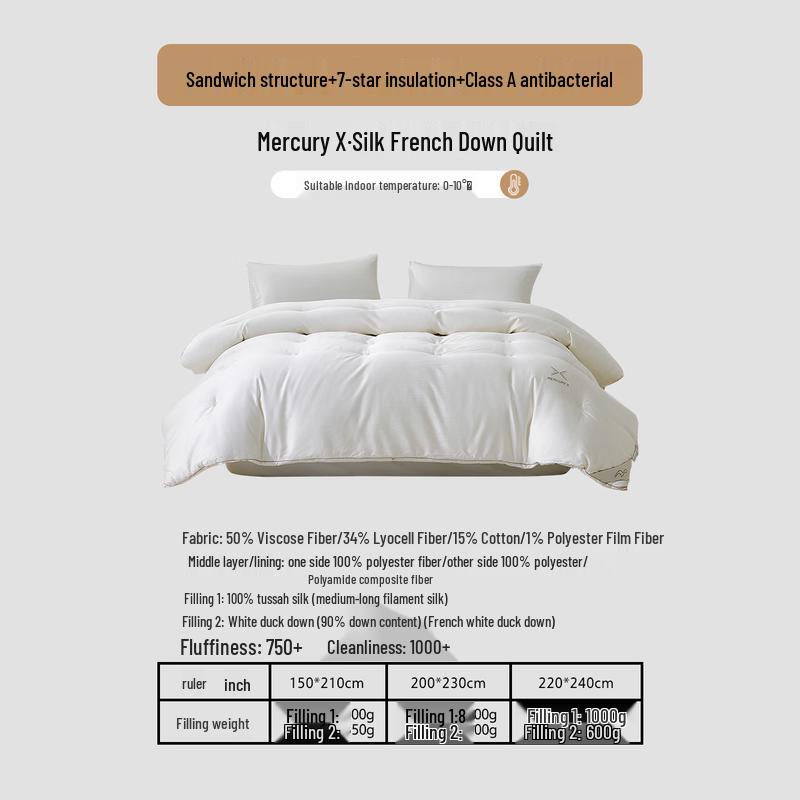 Mercury Home Textiles 90% White Duck Down Autumn/Winter Duvet