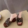 Small thick-soled heightened fluffy slippers Women wear Internet celebrities in autumn and winter High-heeled wedge-heeled leopard-print pl