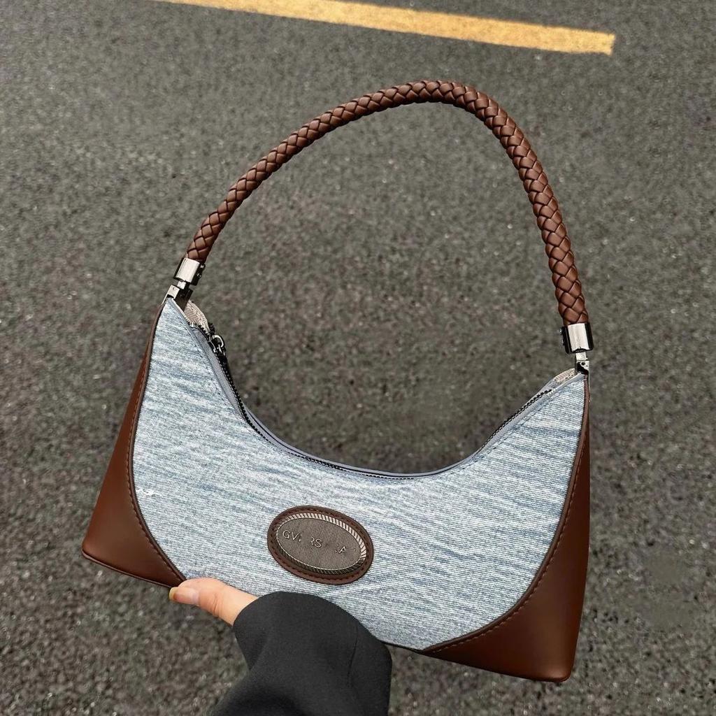 Compact Versatile High-end Armpit Bag for Women Retro Fashion Hand-held Bag Versatile Niche Denim Shoulder Bag