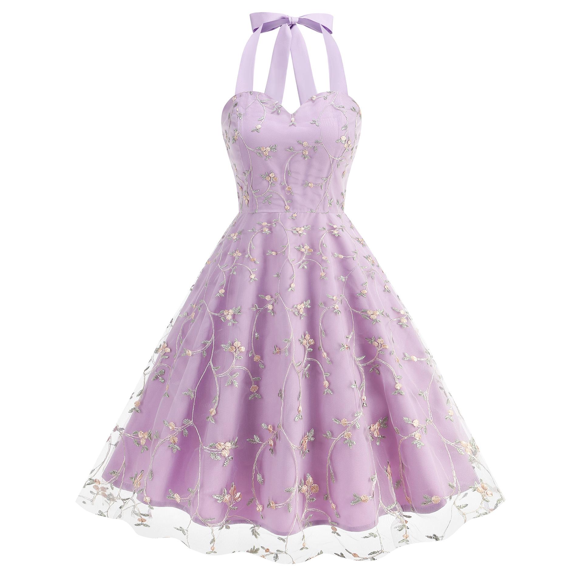 

European and American Sleeveless Suspenders Foreign Trade Dress Dress Mesh Embroidery Elegant Fashion Skirt XXL фіолетовий