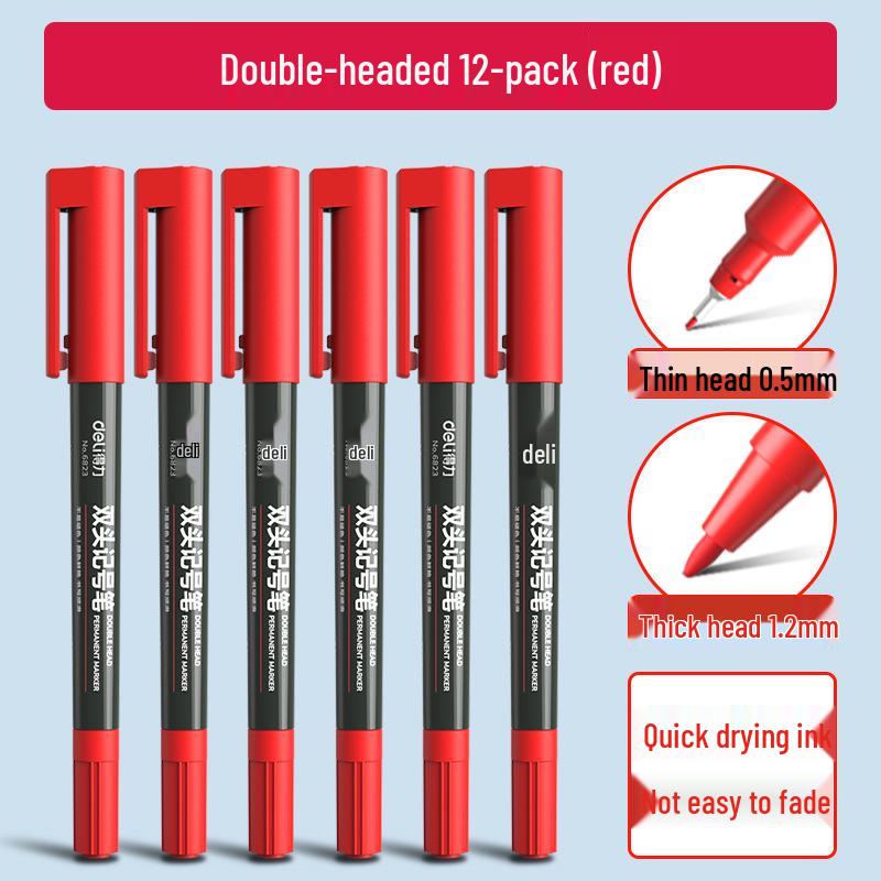 Deli Double-Ended Black Oil-Based Fine Tip Marker for Art Students and Children's Drawing