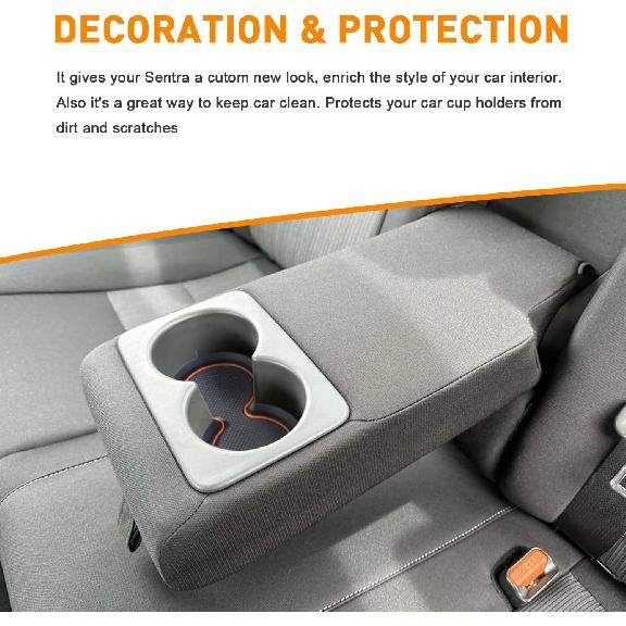 Cup Holder Erts Coaster For Nissan Sentra Accessories 2025 2024     Center Console Liners Silicone Cup Mat Pad Interior Decoration(4Pcs Sets,Orange