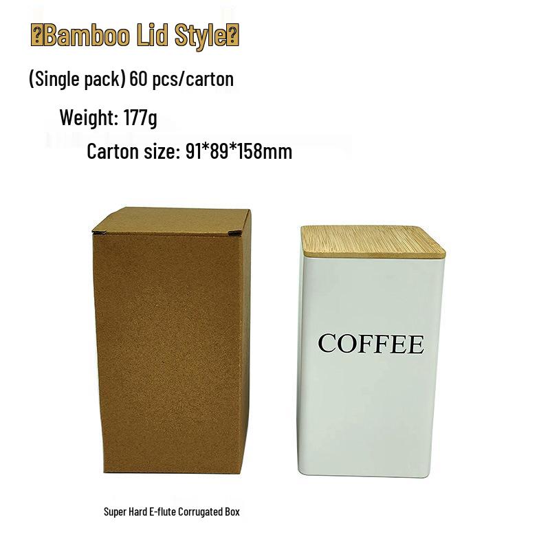 Bamboo Lid Square Metal Storage Tin for Coffee, Sugar, Tea - European American Style