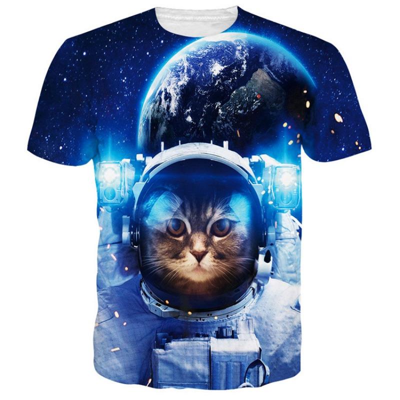 3D Digital bedrucktes Katze Haustier Kurzarm Locker Lässig Herren T-Shirt