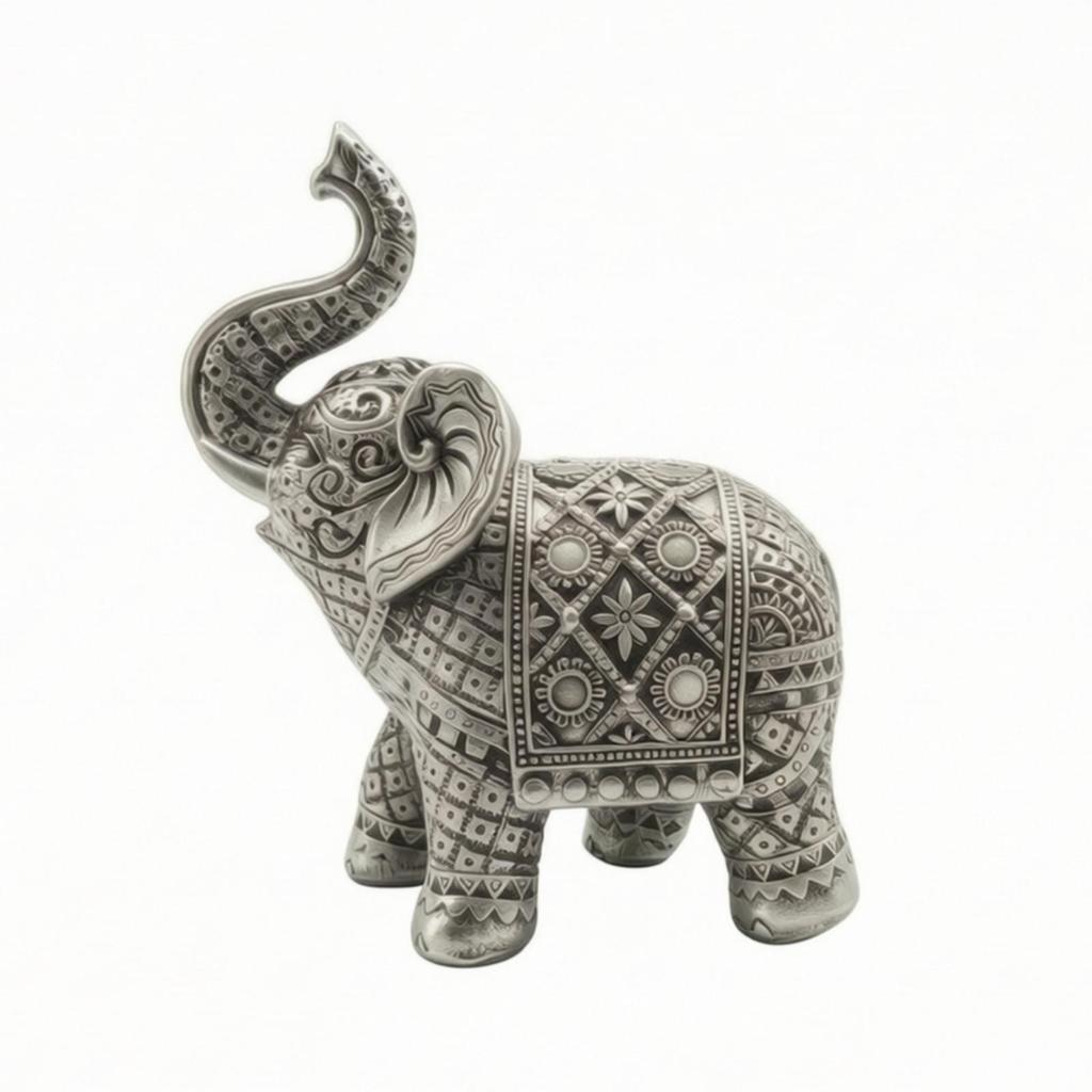 Elephant Figurine Textured Statue Auspicious for Bookshelf, Office Desk
