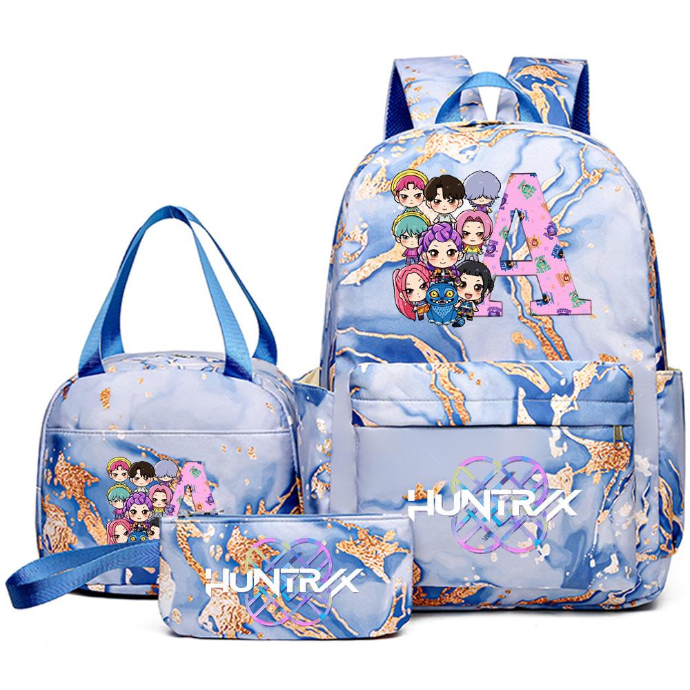 3Pcs/set 26 English Letter K-pop Printed Backpack Handbag Pencil Case for Teenager Student Girl Boy Bookbag Schoolbag Women Large Capacity Travel Bag