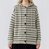 Navava Women Daily Casual Stripe Long Sleeve Hooded Knit Cardigan Nk3331