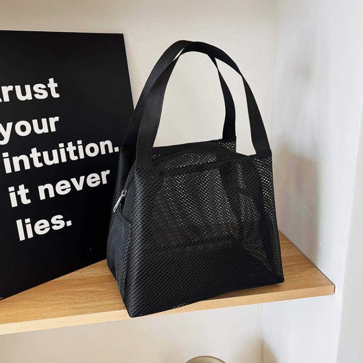 

New Large Capacity Mesh Bag with Handle Travel Toiletry Makeup Bag Portable Beach Bag Cosmetic Zipper Pouch чёрный