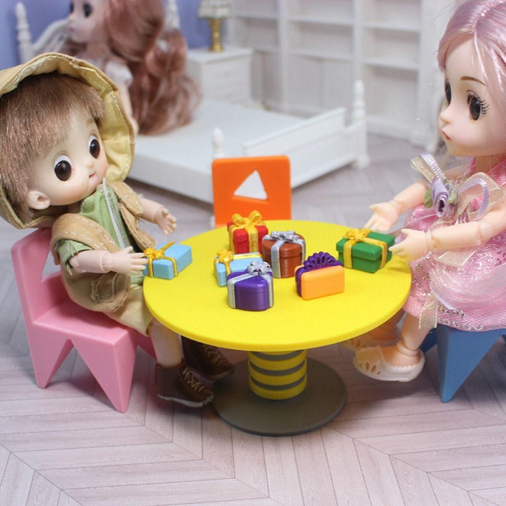 Plastic Miniature Furniture Mini Dining Table Chairs Model Doll Accessories Toys