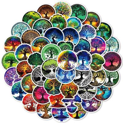 50 Life Tree Hand Account Literary Stickers Creative Totem Pattern Retro Mobile Phone Case Water Cup Computer Decoration Stickers