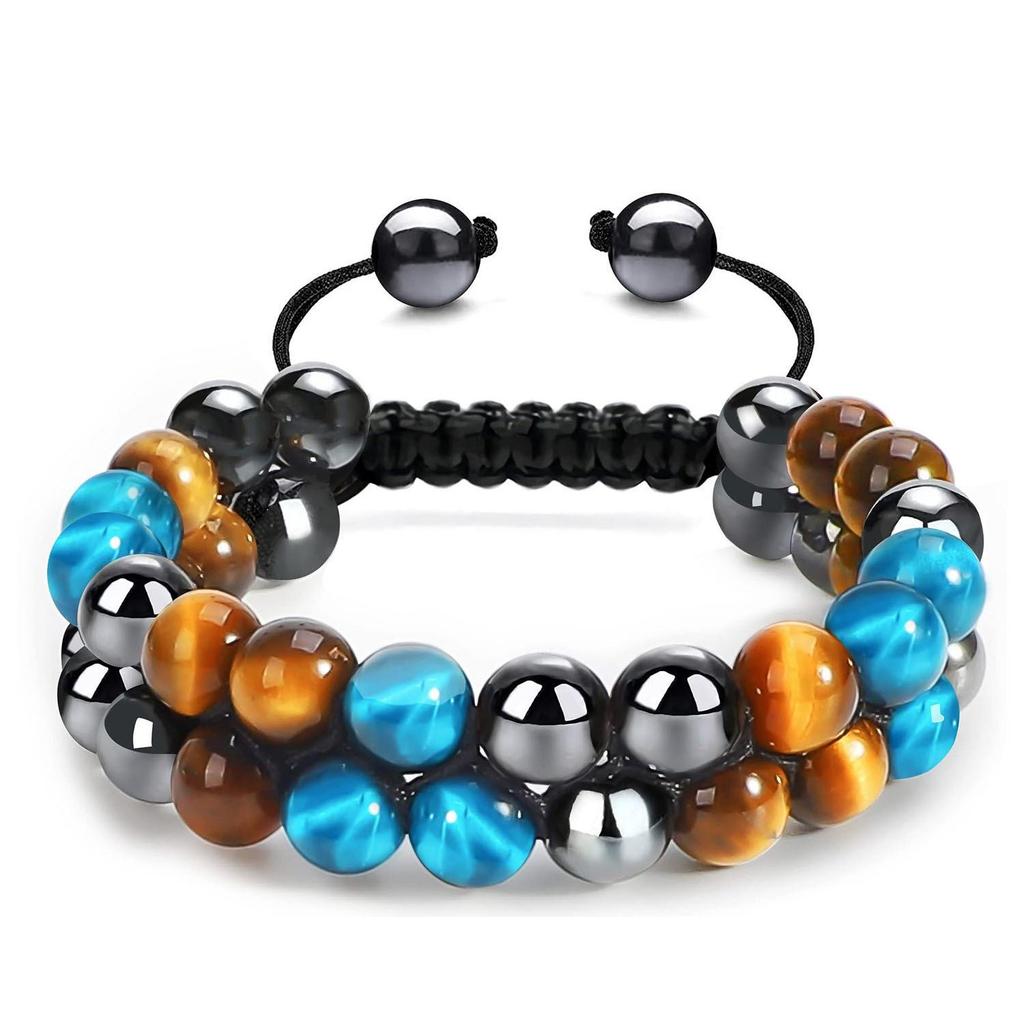 Men’s Double Layer Braided Blue Tiger Eye Beaded Bracelet