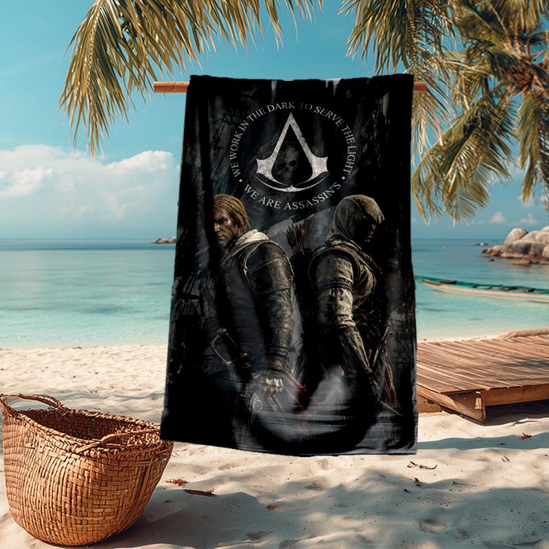 Ultra-weiches Strandtuch mit Assassin's Creed-Thema, Ideal für Pool - Camping, Tauchen - Perfekter Reisebegleiter, Lebendiges Strandtuch.