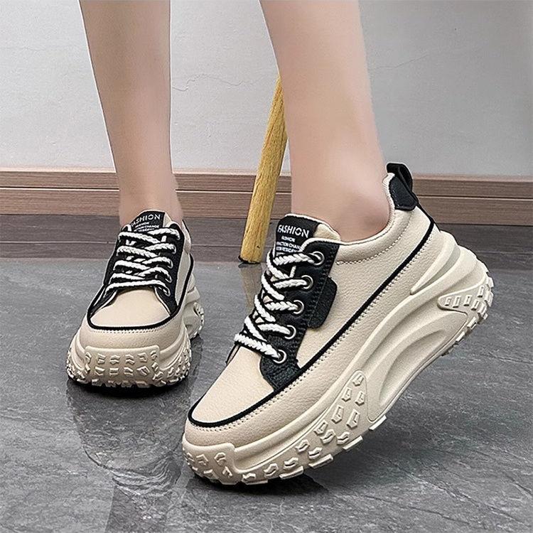 Internet Celebrity Dad Shoes Women's Versatile Platform 2025 New Autumn Heightening Little White Shoes Muffin Lace-up Casual Sports Shoes