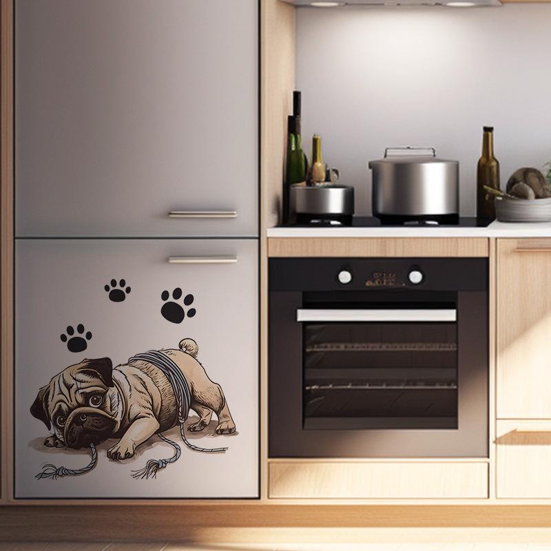 Naughty Puppy Wall Stickers Bathroom Cabinet Bedside Table Restaurant Refrigerator Decoration Self-adhesive Sticker