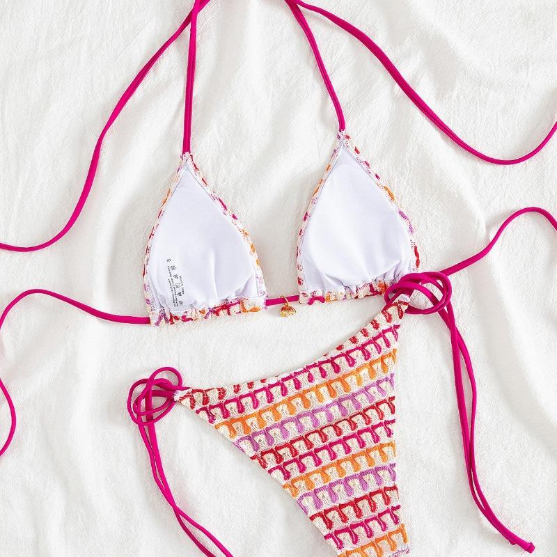 Bohemian Resort Style Strappy Bikini Split Swimsuit Women's Vintage Halter Neck Split