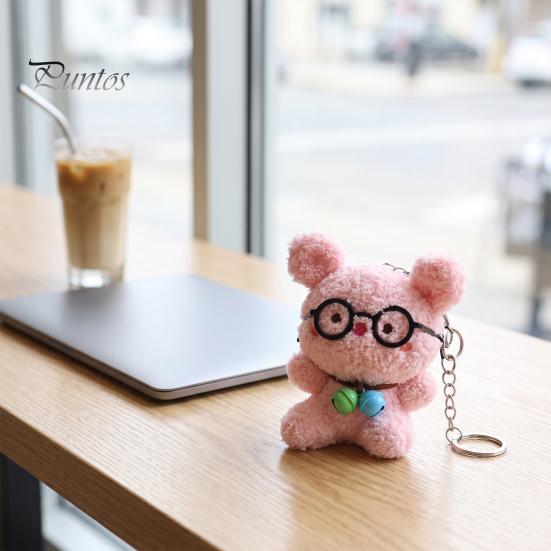 Cute Key Pendant Glasses Pig Plush Keychain, Soft Stuffed Animal with Bell, Cartoon Bag Charm for Backpack, Mini Doll Gift Kids Purse Accessory