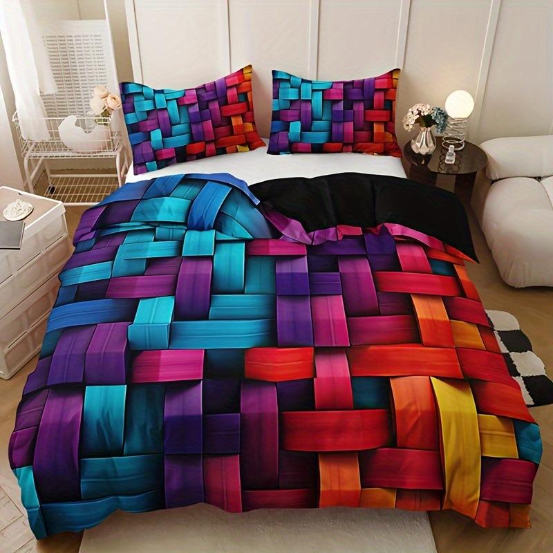 Color geometric duvet set high definition printing bedding suitable for family dormitory decoration