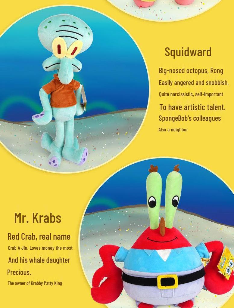 Patrick Star & Squidward Plush Toy Set with Snail Pendant Doll
