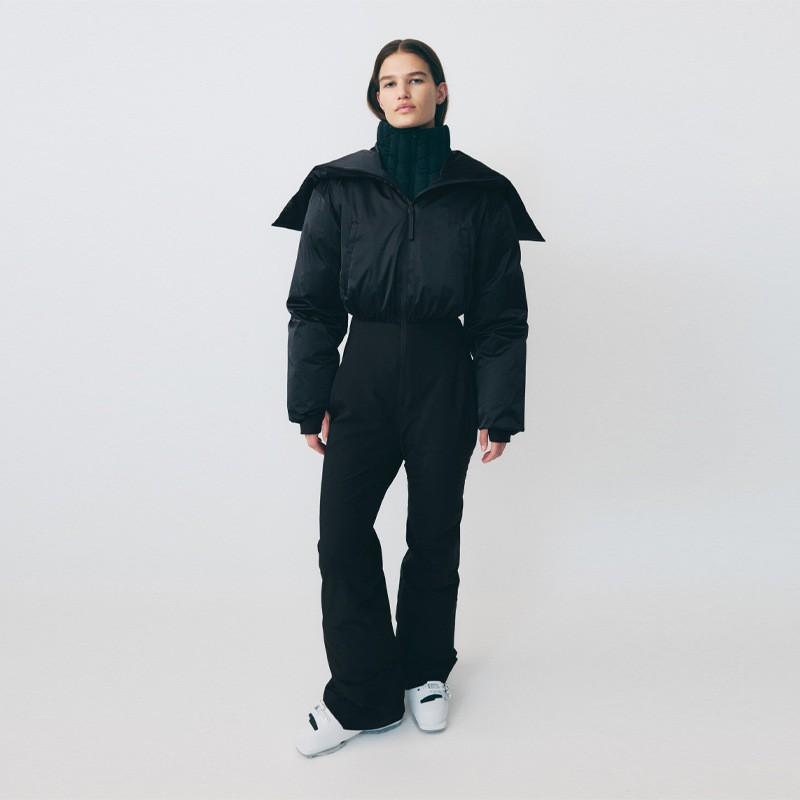 Womens Winter Casual Fashion Detachable Hooded Ski Jumpsuit S-L Black/White/Brown