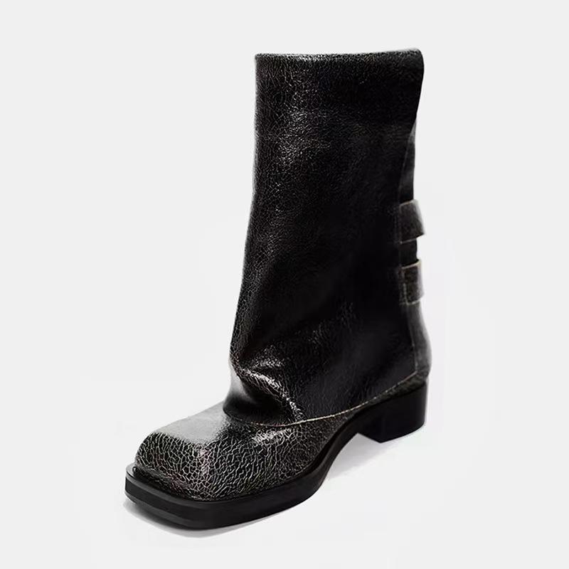 Design Sense Belt Buckle Pants Boots for Women for Women New Square Toe Short Boots Punk Thick Heel Women's Boots