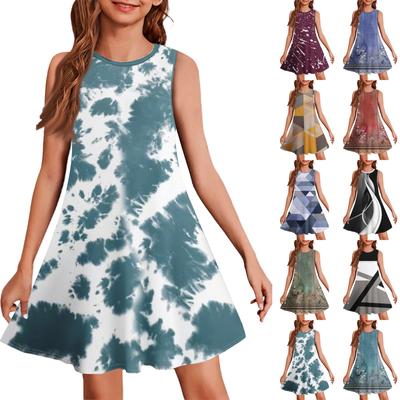 Ärmelloses Sommerkleid für Mädchen mit Aufdruck in Farbe, legeres Kleid