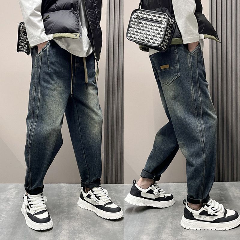 Джинсы мужские JYL Весна Новые Повседневные Уличный стиль Свободные Винтажные Широкие Укороченные Деним XXXL
