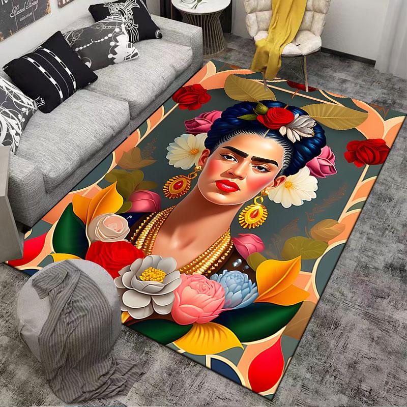Tappeto Artistico Floreale Ritratto adatto come tappetino antiscivolo per il soggiorno o il divano della camera da letto