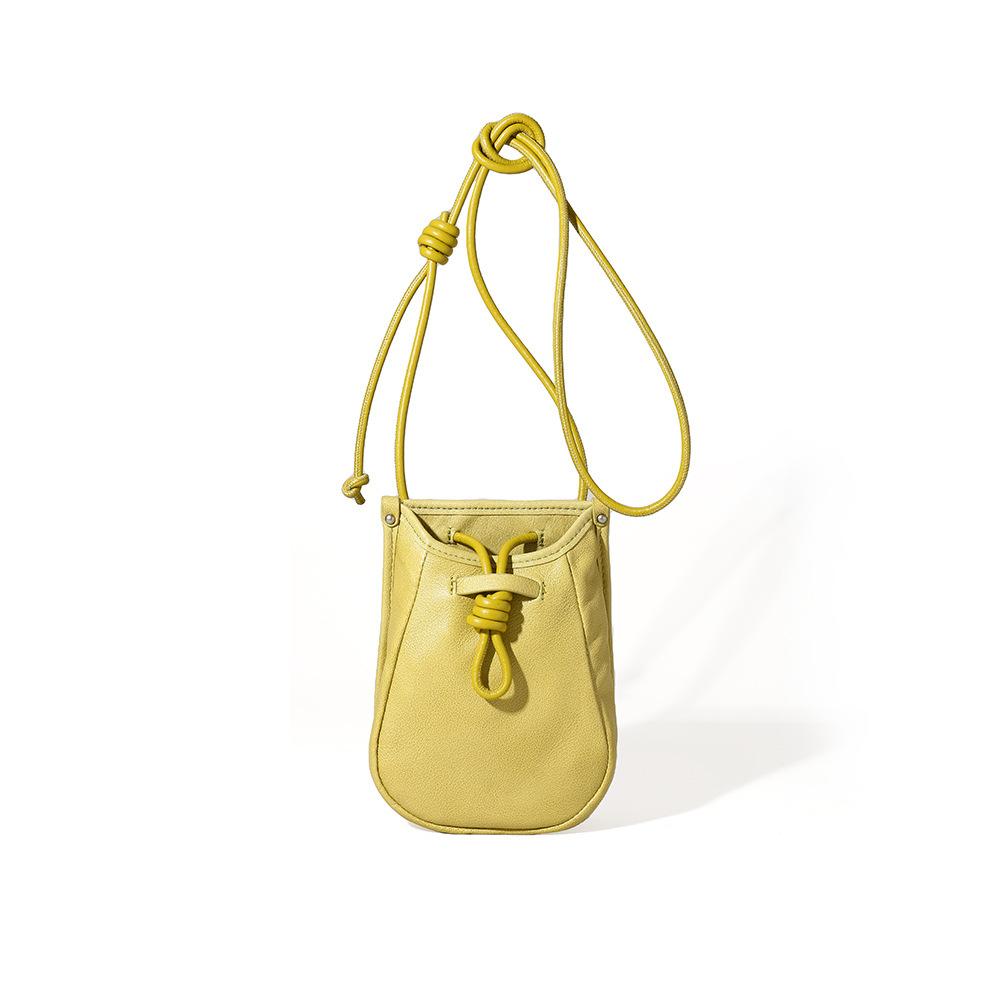 Fashionable and Trendy Single-shoulder Leather Bag, Women's Drawstring Design Mobile Phone Bag, Large-capacity Crossbody Small Bag