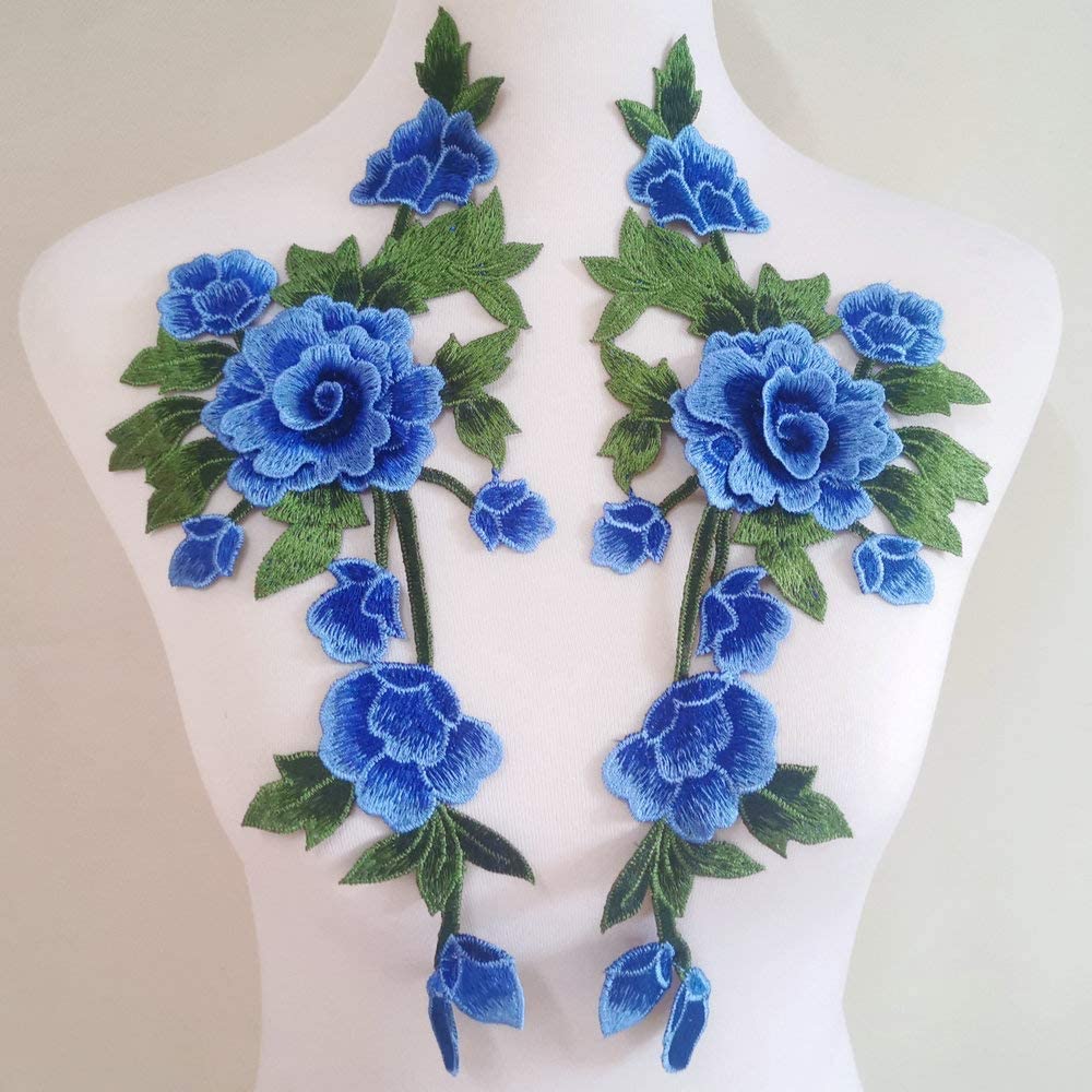 1 Pair Multi-Color Flower Embroidered Patch Neckline Collar Clothing Dress Applique Decoration