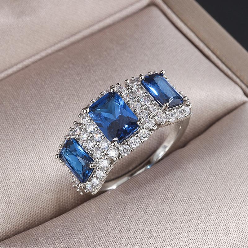 Jewelry Color Treasure Stream Blue Tip Crystal Imitation Tanzanian Sapphire Retro Ring Women'S Ring Jewelry