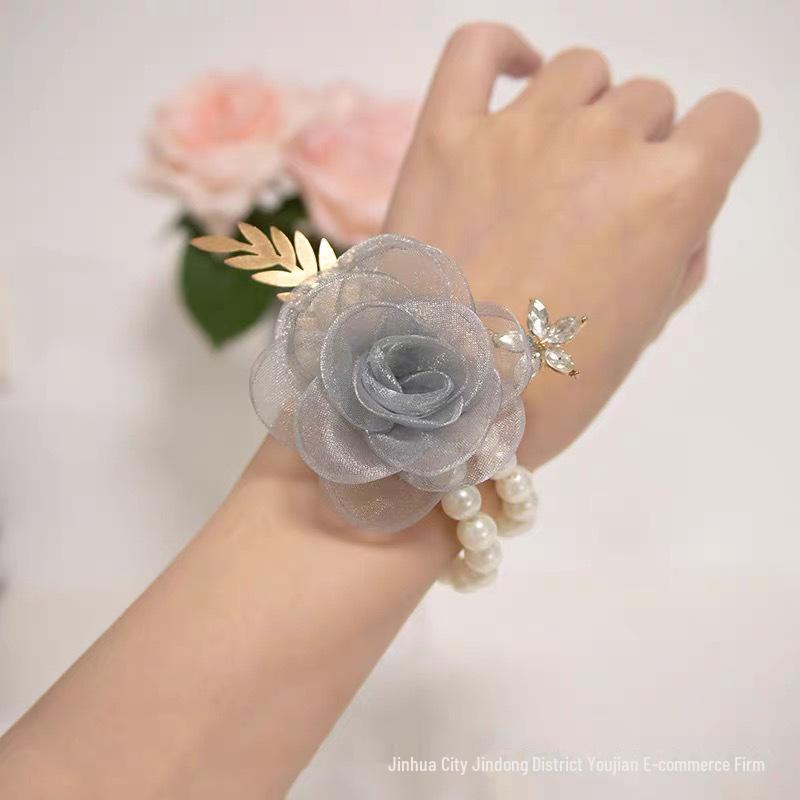 

Корейский браслет-корсаж для подружки невесты с жемчугом - элегантный цветочный аксессуар для рук для вечеринок и свадеб