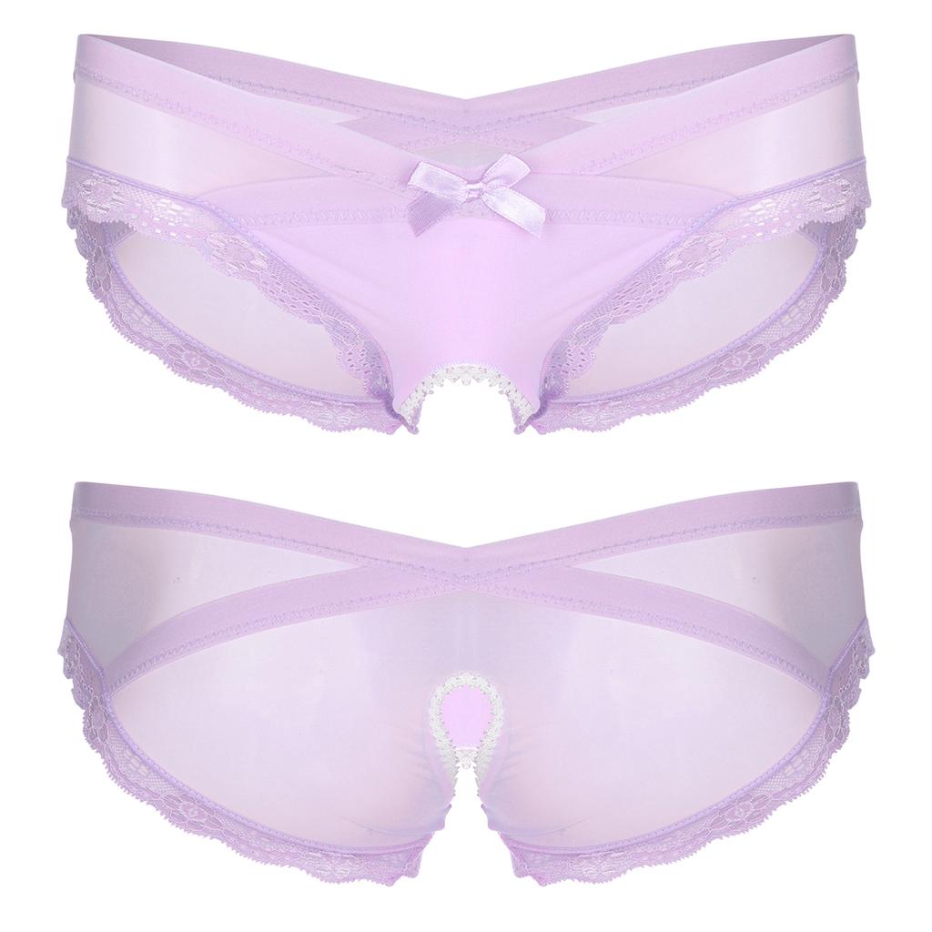 Pánské průsvitné bezrozkrokové kalhotky ze síťoviny s krajkovým lemem kalhotky Cross-dresser Sissy spodní prádlo