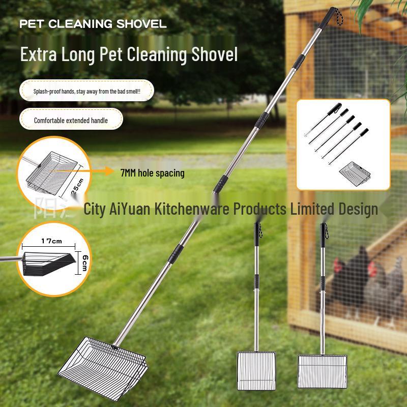Large Stainless Steel Scoop for Cat Litter, Chicken Poop & Feathers, Tofu Litter, and Quail Cleanup with Long Handle
